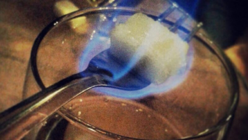 Blue flame over absinthe