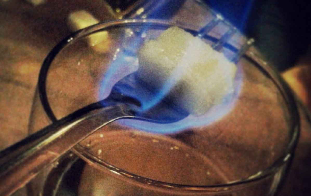 Blue flame over absinthe